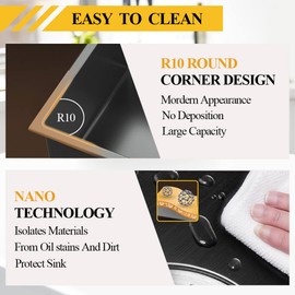 Black Kitchen Sink, Stainless Steel Topmount Bar Sink 15x17x9 Inch Single Bowl Drop In Kitchen Sink Combo-Stainless Steel Sink Grid,Drain Basket,Faucet Mat,Drain Strainer Set for Modern Kitchen Sink