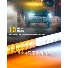 BraveWAY 45 Inch LED Strobe Light Bar White Amber, High-Intensity Emergency Flashing Hazard Warning Beacon Lights with Magnetic Base for Trucks Trailer Roof Safety