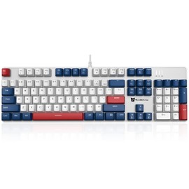 Qisan 104 Mechanical Keyboard for Gaming | Large Size USB White Backlit Gaming Keyboard Wired | US Layout Blue Switches Hot Swappable Mechanical Clicky Keyboards Compatible with PC & Laptop