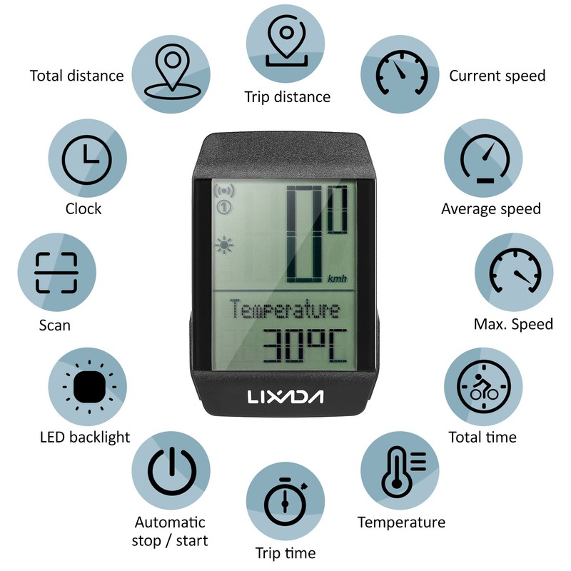Lixada Wireless Bike Cycle Computer Waterproof Bicycle Speedometer Odometer with