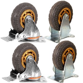 4 inch Caster Wheels Heavy Duty casters Set of 4,Rubber Swivel Caster Quiet Anti-Skid with Brake 360 Degree Double Ball Bearing Castors(2PCS Fixed Caster Wheels 2PCS Swivel Casters with Brake)
