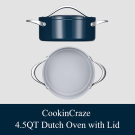 CookinCraze Ceramic Dutch Oven with Lid 4.5 QT Nonstick Stock Pot Induction Compatible Dishwasher and Oven Safe Up to 500°F PTFE, PFOA & PFAS Free for Cooking and Soup, Navy Blue