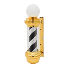 26.7" Barber Pole LED Light, Classic Style Hair Salon Barber Shop Open Sign, Spinning Gold White Black Stripe Light Sign,1.2M Line