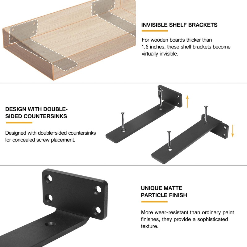 HITOMEN Heavy Duty Floating Shelf Brackets, 8-Inch (1/5'' Thick) Hidden