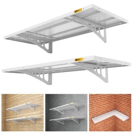 Brukid 2-Pack 1.64x4ft Adjustable Rail Type Wall Shelves Garage Storage Racks, Suitable for Garage, Storage Room, Kitchens Wall Mounted Floating Shelf (White)