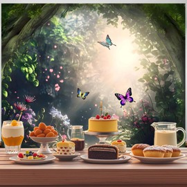 Yieldeer Fairy Tale Forest Backdrop 7x5ft Enchanted Green Forest Backdrop Polyester Spring Sunshine Butterfly Flower Photography Background Princess Girl Birthday Party Decor Banner Photo Booth Props