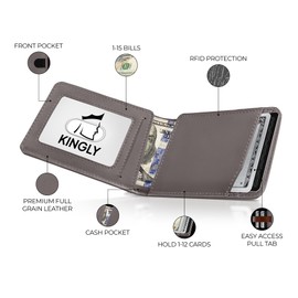 Kingly Cash Pocket Slim Wallet for Men - RFID Blocking Leather Card Holder - Minimalist Men’s Wallet for Front Pockets - Holds 1-15 Cards & Cash - Durable Italian Leather Wallets