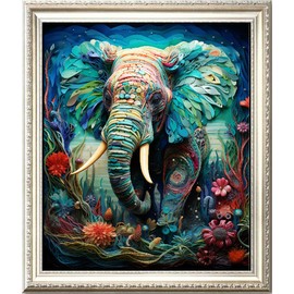 DIY Cross Stitch Kit - Same Pre Embroidery Starter Kit - Printed Canvas Complete Kit for Adults or Children for Beginners - Colourful Elephant 45 x 54 cm