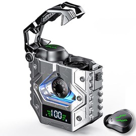 YOVDA Wireless Earbuds,Gaming Bluetooth Earbuds with Charging Case LED, 45ms Low-Latency Stereo for Gaming/Running/Fitness/Work (Mecha Style)