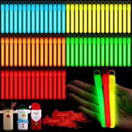 Lewtemi 100 Pack 4'' Christmas Glow Sticks Bulk Light Sticks with Lanyard Tactical Military Emergency Glow Stick Favors for Christmas, Camping, Hiking, Party(Colorful,4 Inch)