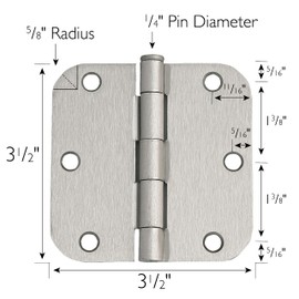 Design House Door Hinges for Interior Doors 12-Pack 3.5-inch x 3.5-inch – Rounded 5/8-inch Radius Steel Door Hinge – Satin Nickel – Fits Standard Doors – Design House 188441