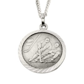 Saint Christopher Sports Athlete Pendant - Nickel Silver Saint Christopher Ice Hockey Athlete Sports Medal Pendant, 3/4 Inch