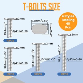 DALQUIS 40 Pcs 1/4"-20 T Track Bolts Kit, 4 Sizes T Slot Bolts 2-1/4", 1-1/2", 1-1/4", 1" Lengths, Universal T Track Accessories for Woodworking Jigs, Fixtures & DIY Projects