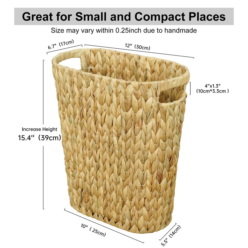 Coeusy Wicker Trash Can,Bathroom Trash Can,Water Hyacinth Wicker Waste Basket