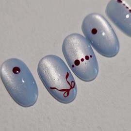 [Handmade Nail Tips] Burgundy Drop |Magnetic Gel Dot Henna Nail - Coffin Midi / [수제네일팁] 버건디드롭 | 자석젤 도트 헤나네일 - 코핀미디