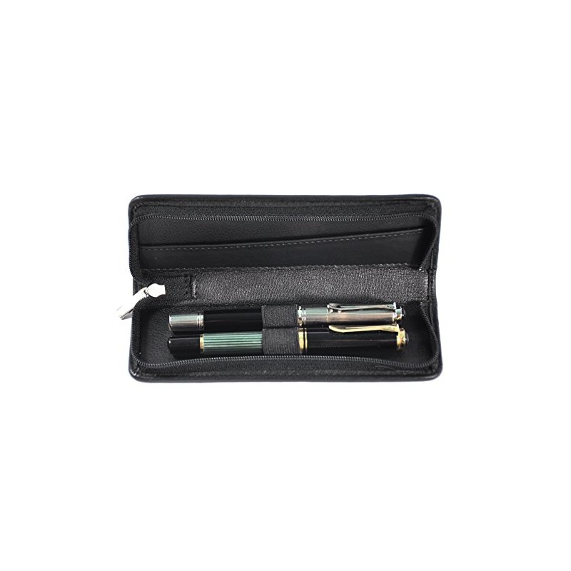 Leather pen case for 2 writing instruments with zip Hans
