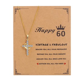 MTJAHPS 60th birthday gifts for women Sterling Silver Chain Crown Cross Necklace for Women 14K Gold Plated Crown Cross Pendant Necklace Faith Cross Jewelry First Communion Necklace