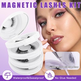 4-Pairs Reusable Magnetic Eyelashes with Applicator: Natural, No Glue or Liner Needed, Wendy, K8+604-XX1