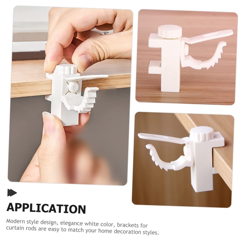 STOBAZA Curtain Rod Brackets No Drill 2 Pack White Pp