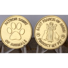 RecoveryChip Saint Francis of Assisi Patron Saint of Pets - Protect My Pet Medallion Set of 2 Bronze Paw Print Token