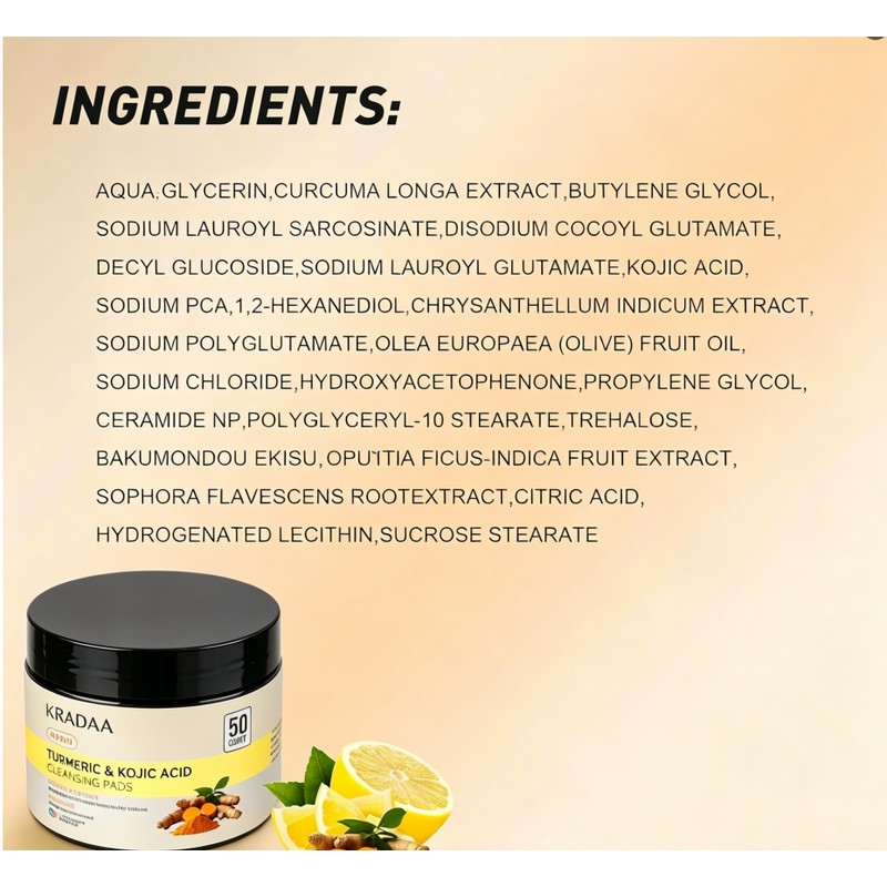 KRADAA TURMERIC & KOJIC ACIDCLEANSING PADS,Make-up removing preparations,Lab Tested –