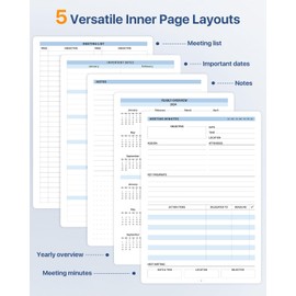 WEMATE Meeting Notebook for Work, Work Planner Notebook with Action Items, Easily Take Meeting Notes & Keep Agendas on Track, Calender, Index Page, Inner Pocket, 7×10 Inch, Dark Blue