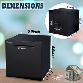 hicocool Piggy Bank for Adults | Password Stainless Steel Reusable Piggy Bank | Metal Piggy Bank with Lock | Unbreakable Savings Bank for Cash Saving(5.9 inch, Black)