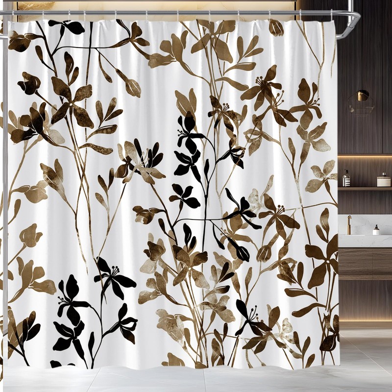 AYDSMYD Brown Black Leaf Shower Curtain for Bathroom,70x70 Inch