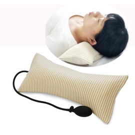CTHOPER Inflatable Pillow Cushions, Height Adjustable Neck Cervical Head Support, Soft Portable Pillow with Pump for Car, Home, Office, Travel, Camping, Pillow Case Removable (Brown)