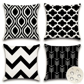 OTOSTAR Pack of 4 Outdoor Waterproof Throw Pillow Covers 20x20 Inch Decorative Outdoor Pillow Covers Garden Modern Black Geometric Cushion Cases for Patio Furniture Couch Ten Bench (Black)
