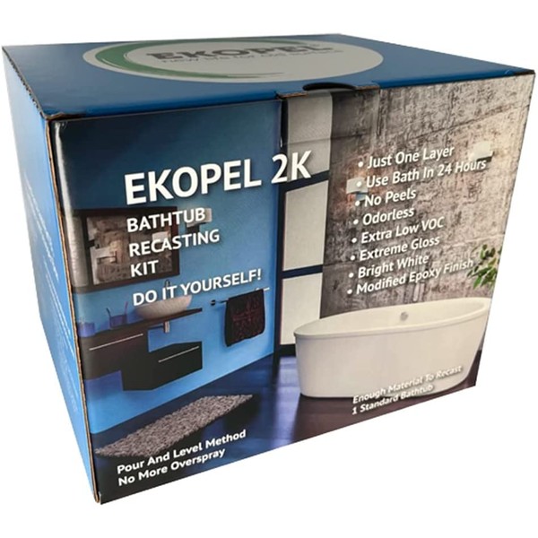 Ekopel Bathtub Refinishing Kit - Made in The USA - Odorless Non Toxic Tub and Tile Reglazing - Most Durable Never Peel Tub Coating - 20X Thicker Than All Other Knockoff Refinishing Kits - Gloss White