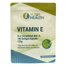 uHealth Vitamin E 400 IU - 180 Softgel Capsules Each 360 mg Alpha-D-Tocopherol - Natural E-Vitamins as Dietary Supplement - Strong Antioxidant - Made in Germany