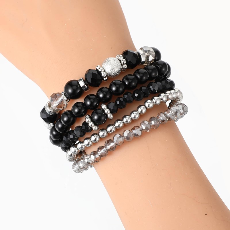 Heclia 5PCS Beaded Stretch Bracelet Stackable Stylish Beaded Bracelets for