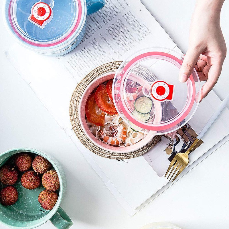 VanEnjoy 30oz Ceramic Bowl Set with Lid & Handle,Cherry Blossoms