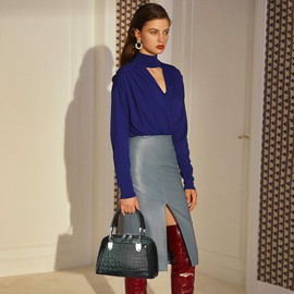 NICOLE & DORIS Retro Handbag for Women Classic Crocodile Crossbody Bag PU Leather Shoulder Bag Top Handle Bags with Two Zippers Green