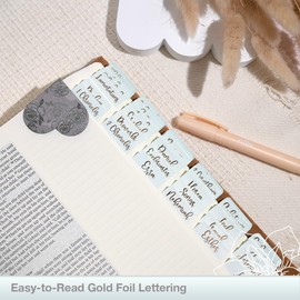 Idyllic Grace - Bible Tabs, Gold Foil Lettering, Bible Journaling, Study Tool, New and Old Testament, Christian, Catholic, Apocrypha, 90 Tabs, Indexing Tabs, Glossy Laminated, Durable - Mint to Be