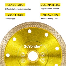 GoYonder 4.5 Inch Tile Blade, Super Thin Diamond Saw Blade for Cutting Porcelain Tiles, Granite Marble Ceramics (4.5" Gold 3 Pcs)
