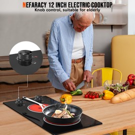 2 Burner Electric Stove, Nefaracy 12 Inch Electric Cooktop with Knob Control, Countertop & Built-in Electric Stove Top, 2000W Ceramic Cooktop 120V, 9 Heating Level, Residual Heat Indicator, Plug in