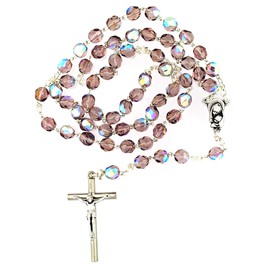 VILLAGE GIFT IMPORTERS Catholic Rosary with Crystal Glass Beads, Made in Italy (Purple)