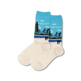 Hot Sox Women's Fun USA Travel & Cities Crew Socks-1 Pair Pack-Cool & Artistic Gifts, Chicago (Light Blue), Shoe Size: 4-10