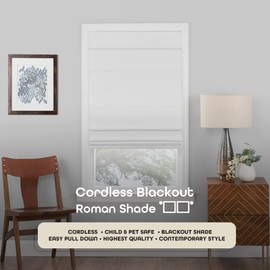 Cordless Roman Shades for Windows - 27 Inch Width x 64 Inch Length (White) - Blackout Polyester Window Privacy Blinds for Bedroom, Kitchen & Dining Room by Achim Home Décor