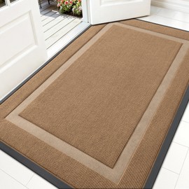 OLANLY Front Door Mat Indoor Outdoor Entrance, Waterproof All-Season, All-Weather Doormat, Sturdy Natural Rubber, Fade Resistant, Low Profile, Easy Clean Patio Porch Entryway Mat, 59x35, Light Brown