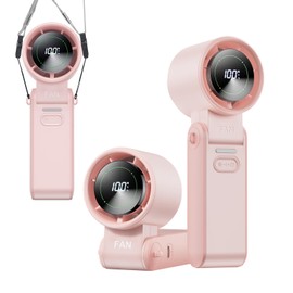 KIMMOO 3-in-1 Portable Handheld Turbo Fan-100 Speeds, 13500RPM, 12Hrs Cooling, Digital Display, 120° Rotation, USB Rechargeable Mini Hand Held Personal Fan for Travel, Makeup, Outdoor, Indoor (Pink)