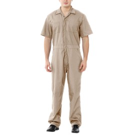 TopTie Men's Short Sleeve Coverall Khaki Coverall, Workwear Coverall Regular Size