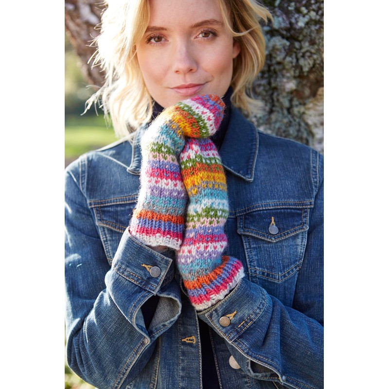 Pachamama Women Wool Mittens Fleece Lined Handknitted Dots Stripes Multicoloured