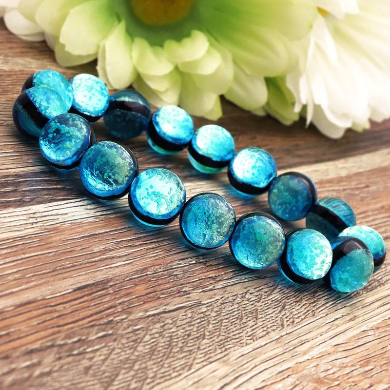 Gold Stone Luminous Hateruma Blue Firefly Glass Bracelet 0.4 inch
