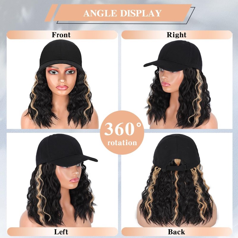 CHRSHN Peluca De Sombrero Para Mujer, Gorra De Béisbol Con