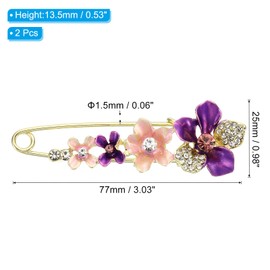 PATIKIL Flower Crystal Safety Decorative Pin Brooch Clip Clasp Pin, 2Pcs Anti Exposure Enamel for Women Sweaters, Shawls, Collars, Dress Purple