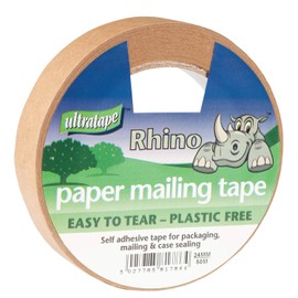 Ultratape Paper Mailing Tape, Easy Tear & Plastic Free | 24mm x 50, Brown, 50m