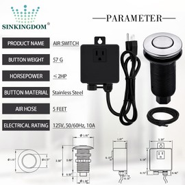 SINKINGDOM Garbage Disposal SinkTop Air Switch Kit with Long Button,Brass Made Cover,Brushed Nickel